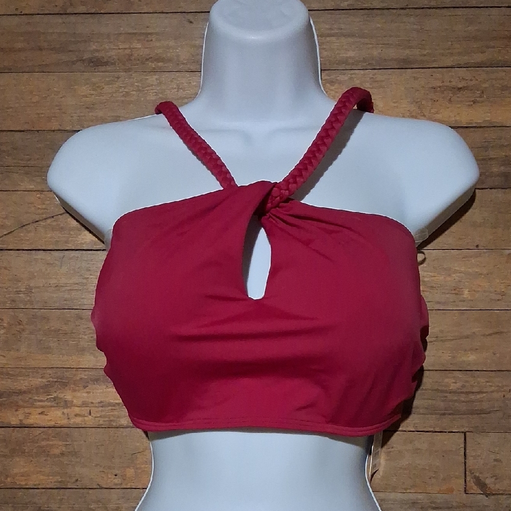 Shade & Shore Bra-Sized Sports Bikini Top in Deep Pink with Braided Straps